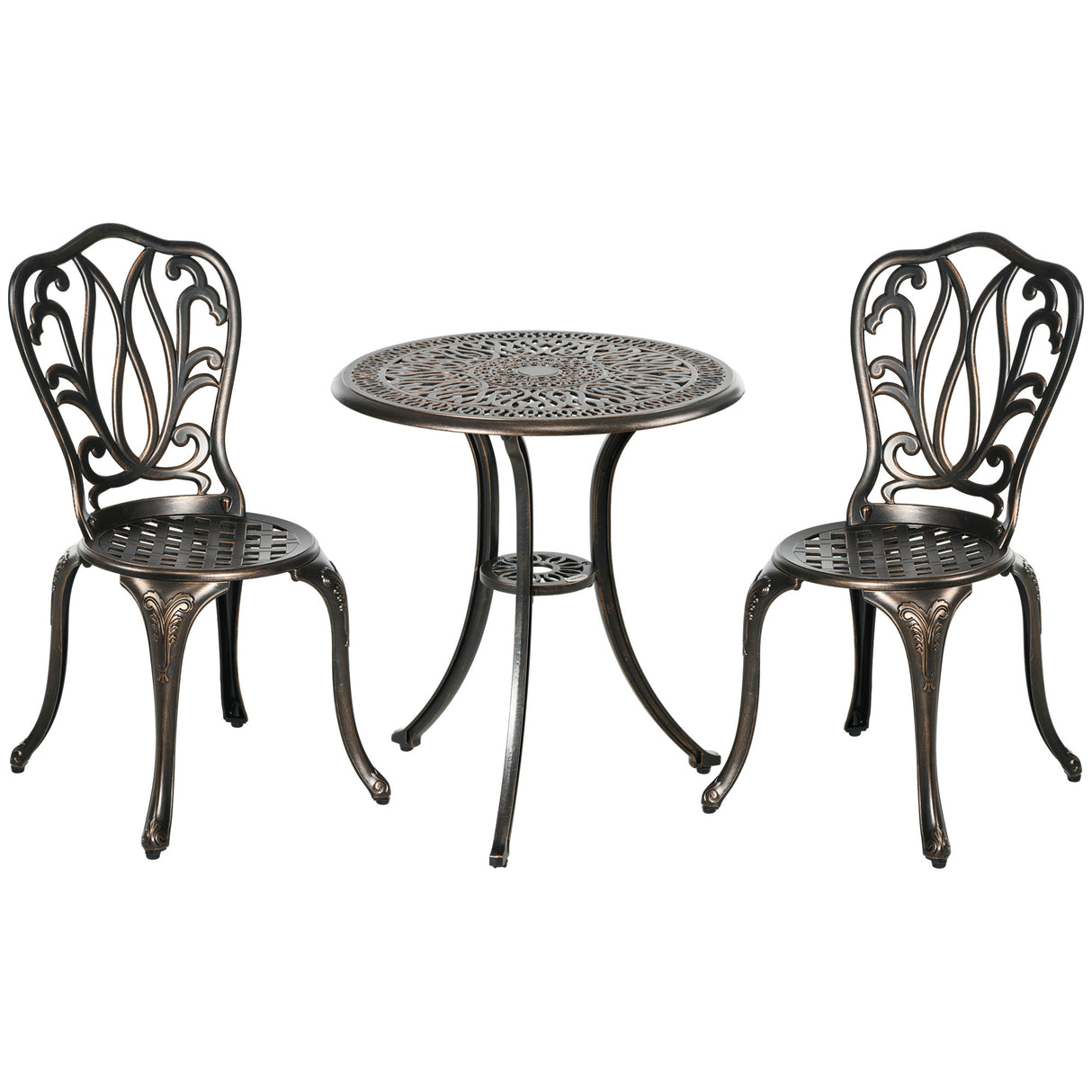 Aluminium 3 Pieces Garden Bistro Set With Parasol Hole - Velmora