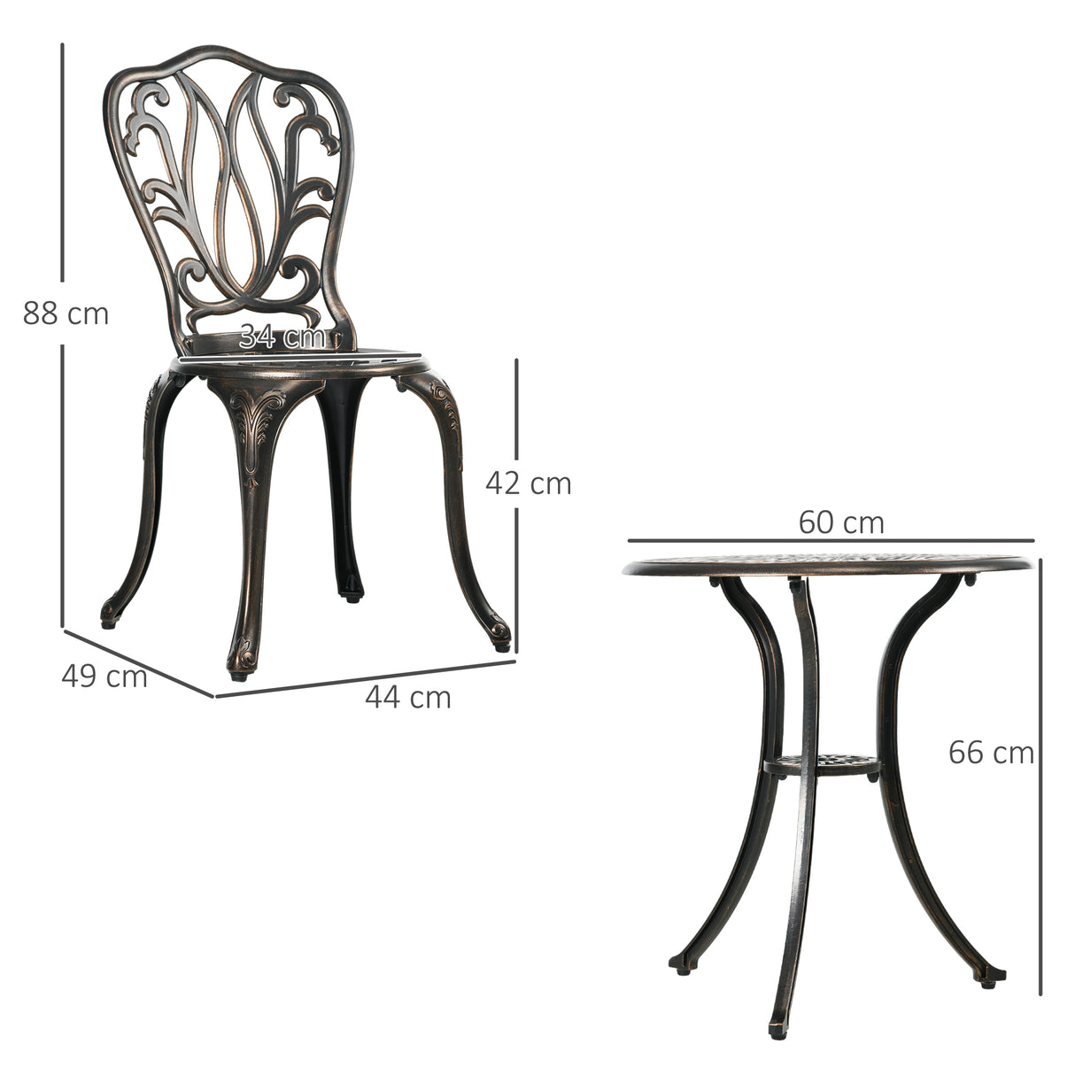 Aluminium 3 Pieces Garden Bistro Set With Parasol Hole - Velmora