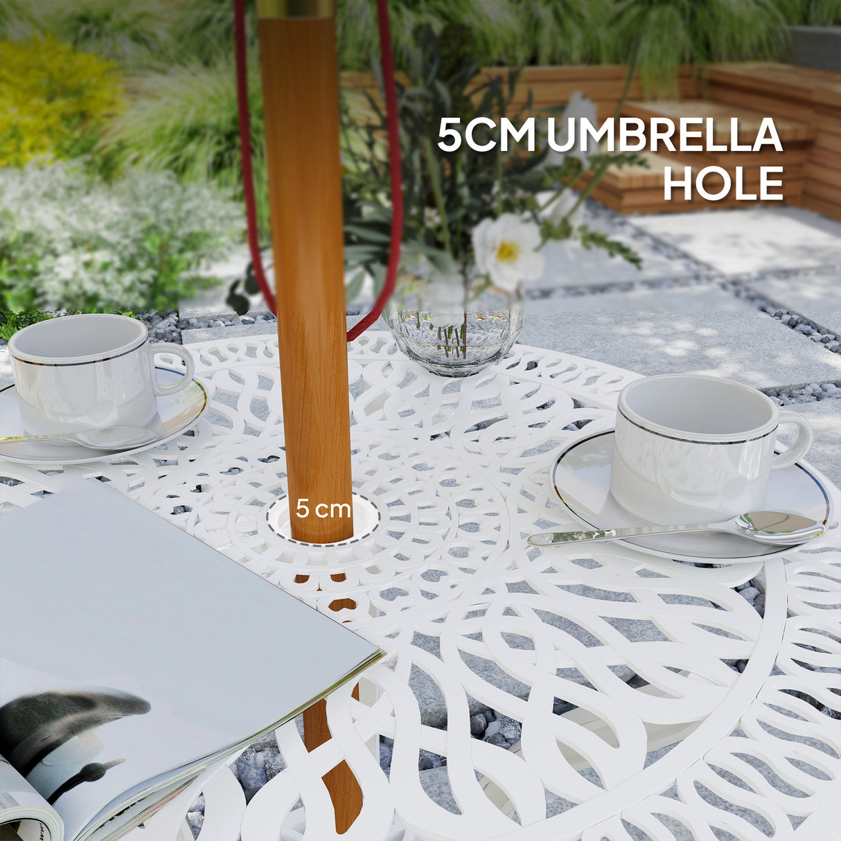 Aluminium 3 Pieces Garden Bistro Set With Parasol Hole - Velmora