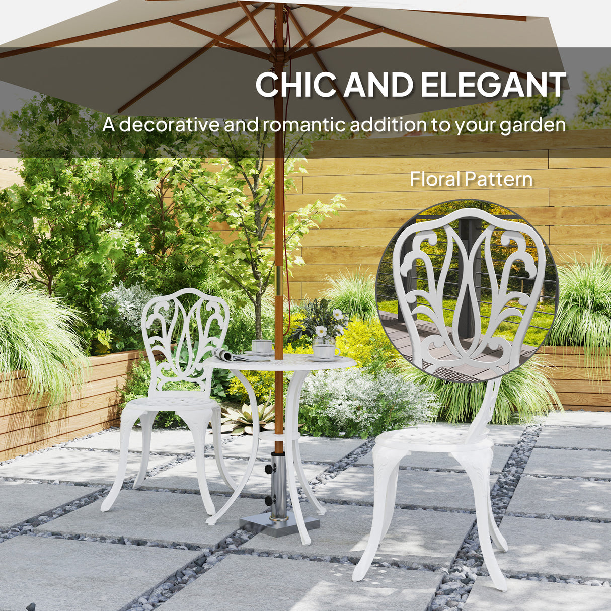 Aluminium 3 Pieces Garden Bistro Set With Parasol Hole - Velmora