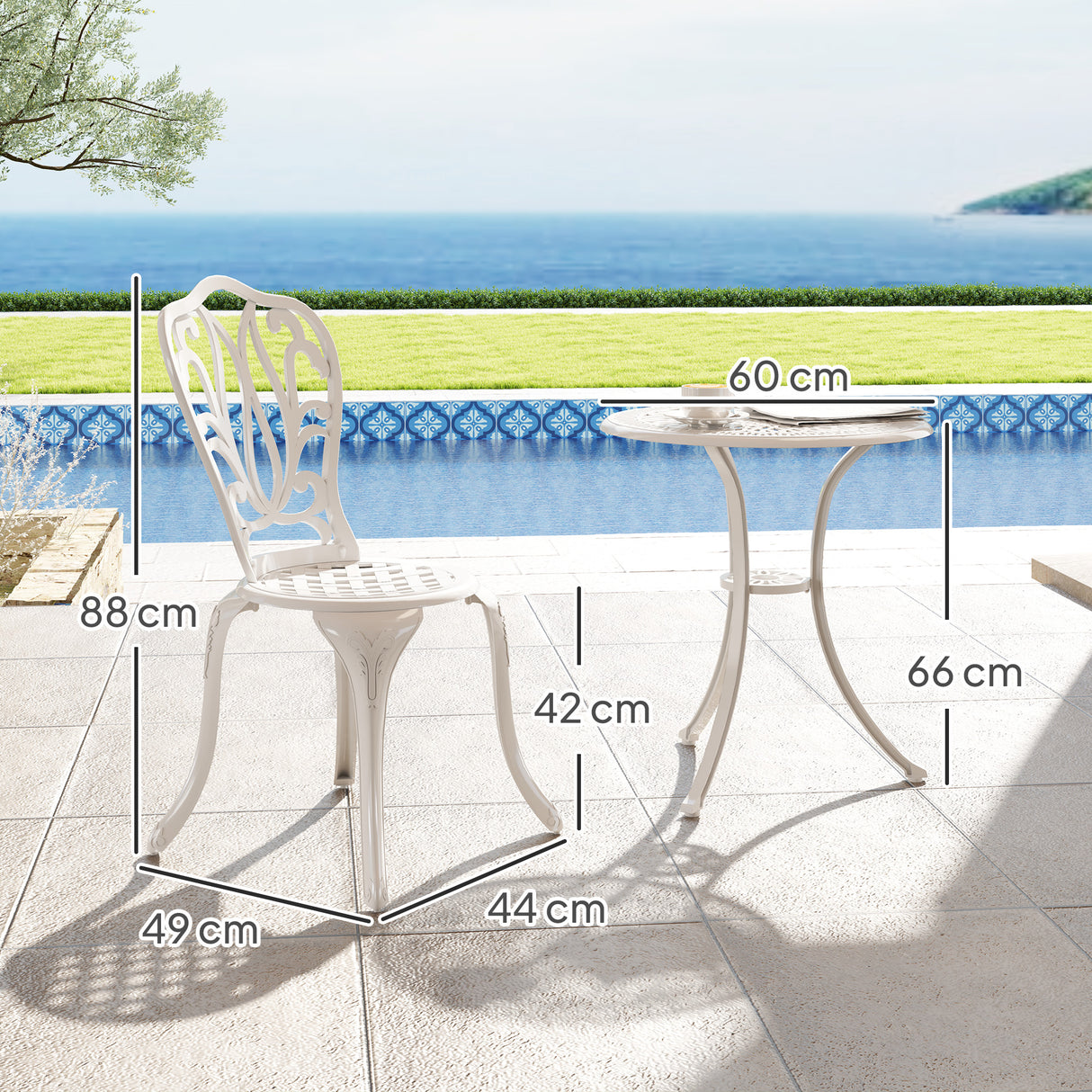 Aluminium 3 Pieces Garden Bistro Set With Parasol Hole - Velmora