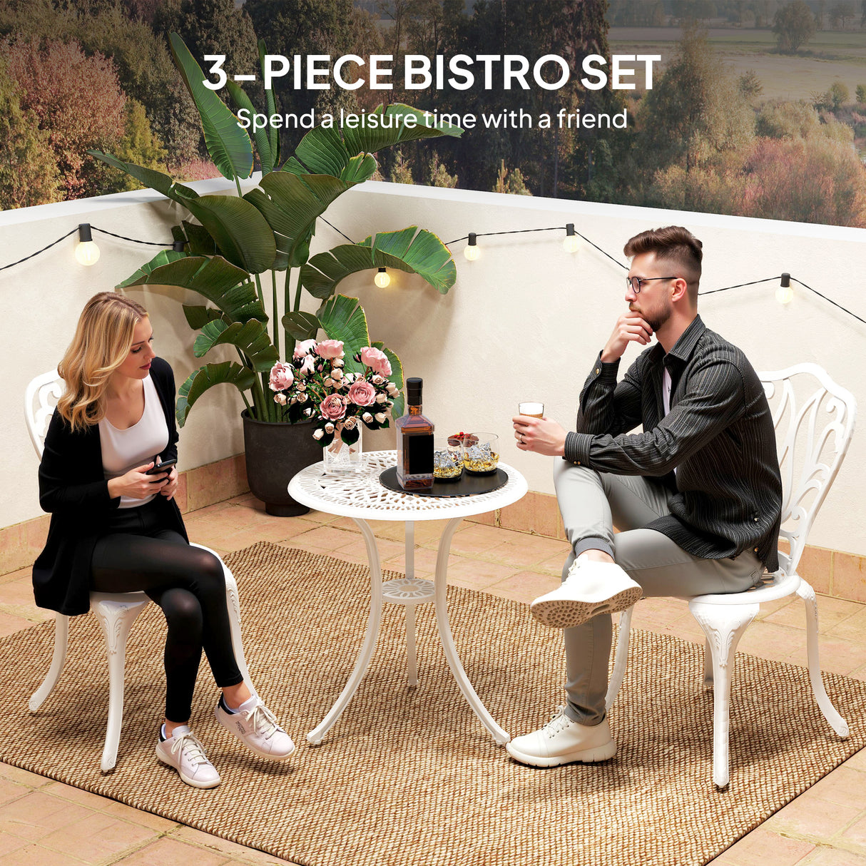 Aluminium 3 Pieces Garden Bistro Set With Parasol Hole - Velmora