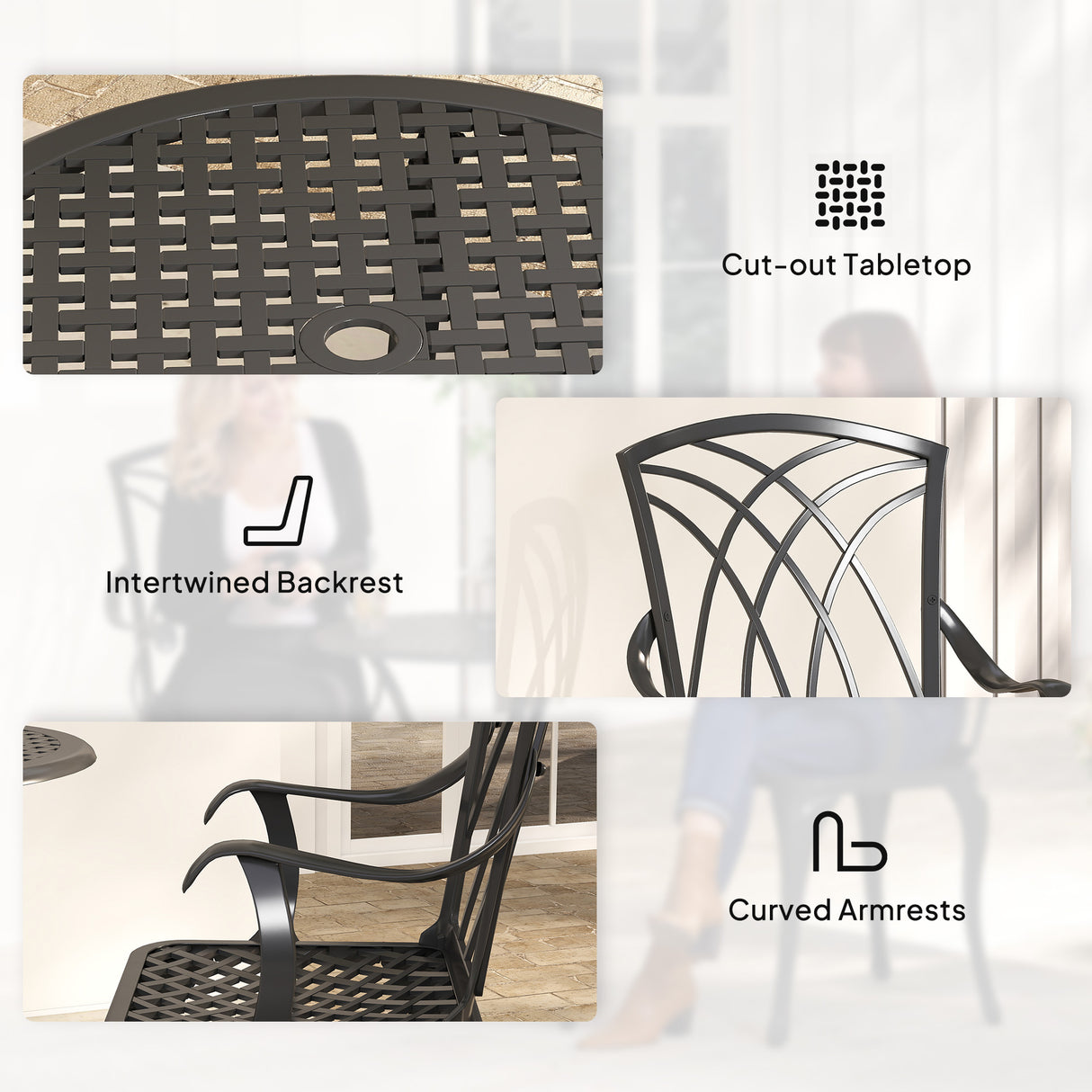 Aluminium 3 Pieces Round Garden Bistro Set With 2 Armchairs - Velmora