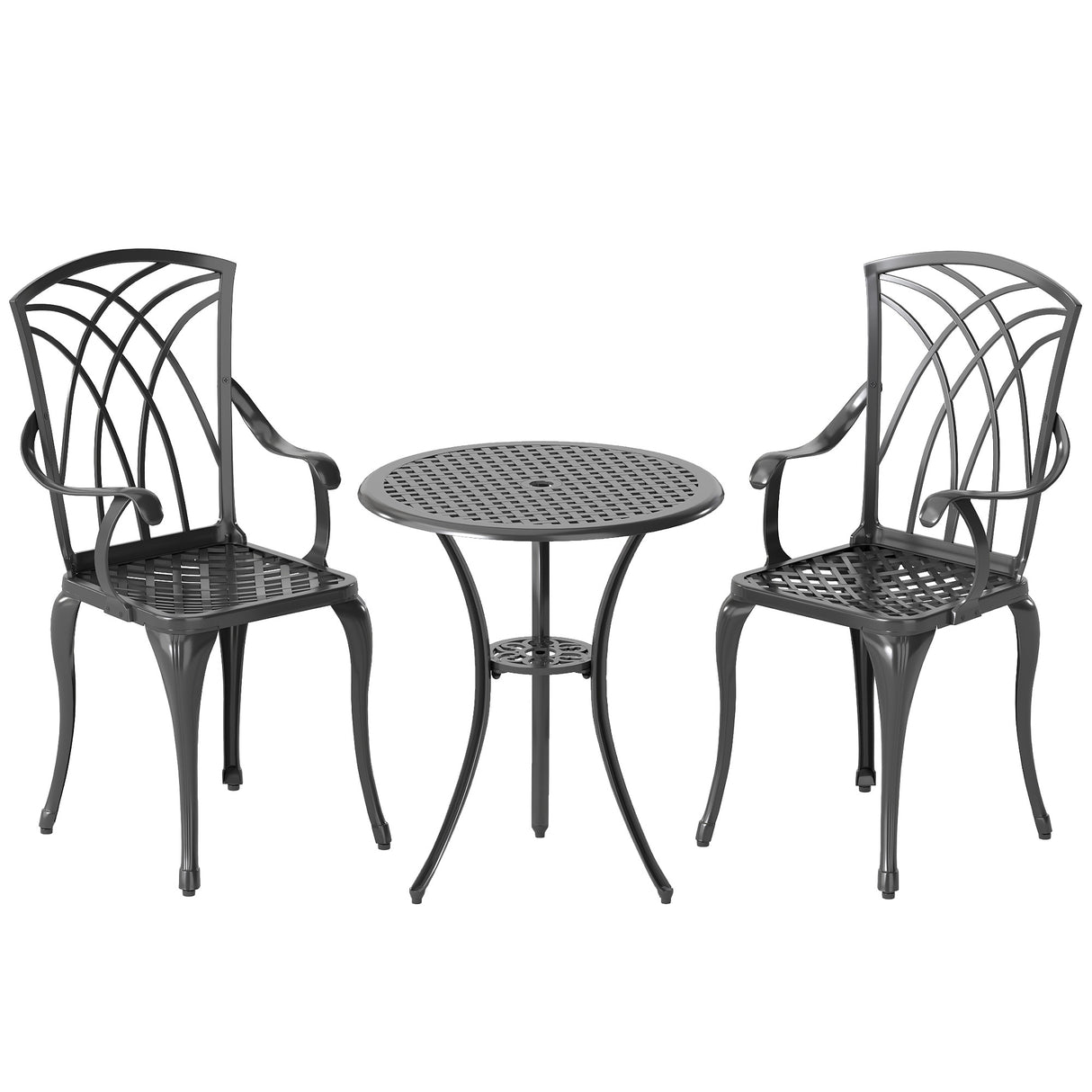 Aluminium 3 Pieces Round Garden Bistro Set With 2 Armchairs - Velmora
