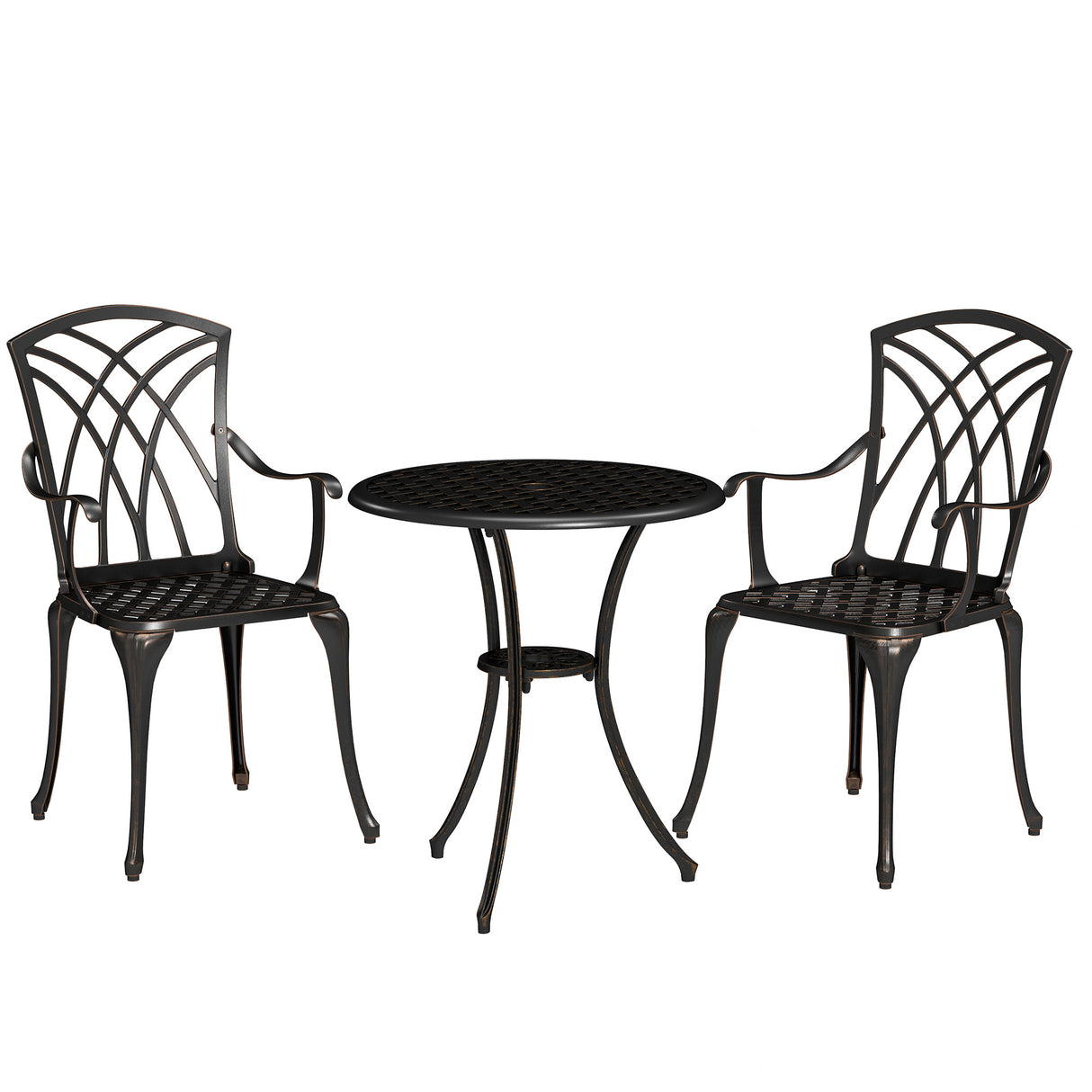 Aluminium 3 Pieces Round Garden Bistro Set With 2 Armchairs - Velmora