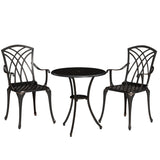Aluminium 3 Pieces Round Garden Bistro Set With 2 Armchairs - Velmora