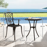 Aluminium 3 Pieces Round Garden Bistro Set With 2 Armchairs - Velmora