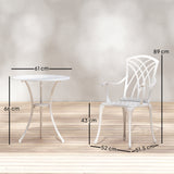 Aluminium 3 Pieces Round Garden Bistro Set With 2 Armchairs - Velmora
