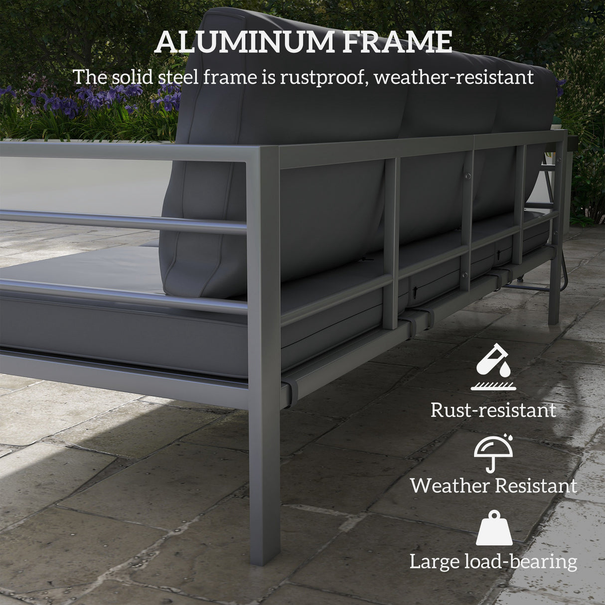 Aluminium 3 Seater Garden Bench With Cushions - Velmora