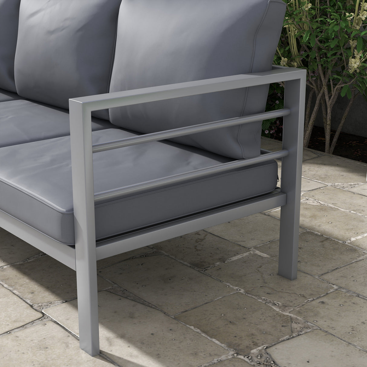 Aluminium 3 Seater Garden Bench With Cushions - Velmora