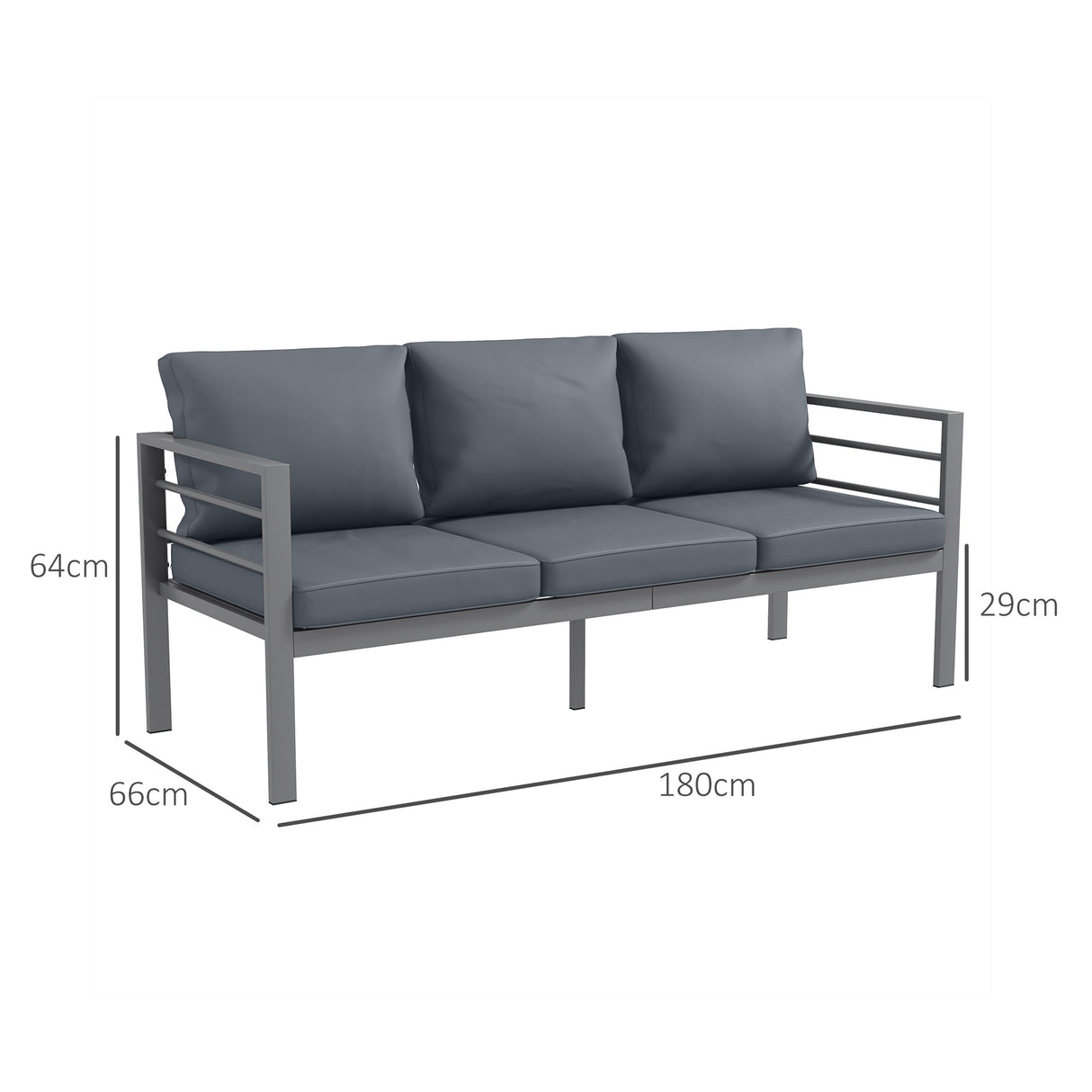 Aluminium 3 Seater Garden Bench With Cushions - Velmora