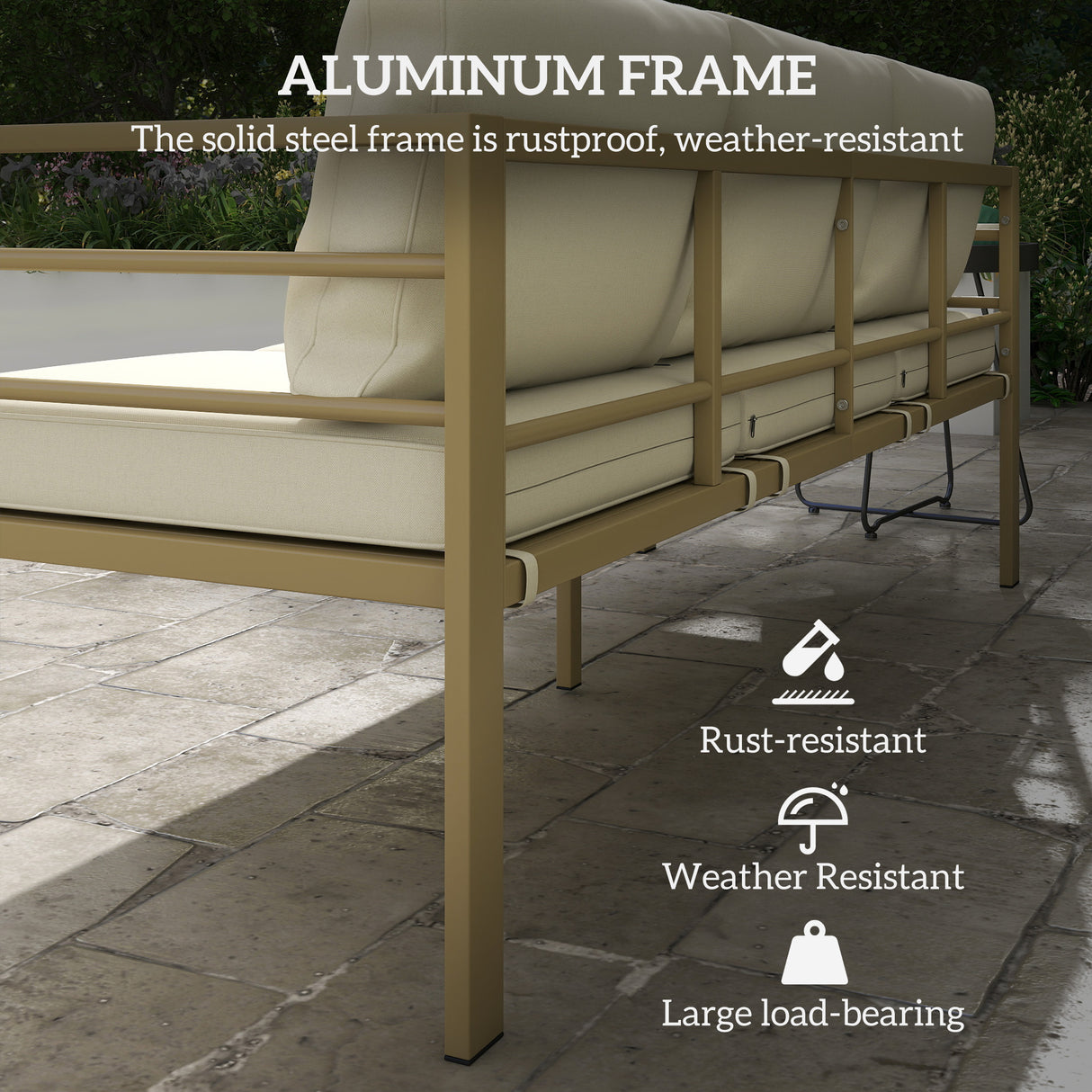 Aluminium 3 Seater Garden Bench With Cushions - Velmora