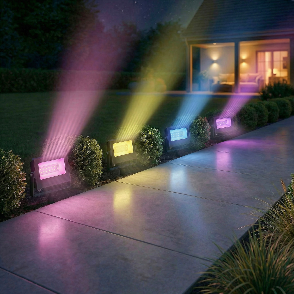 Aluminium 32W LED RGB Floodlights Linkable in Pack of 4 With Remote Control - Velmora