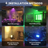 Aluminium 32W LED RGB Floodlights Linkable in Pack of 4 With Remote Control - Velmora
