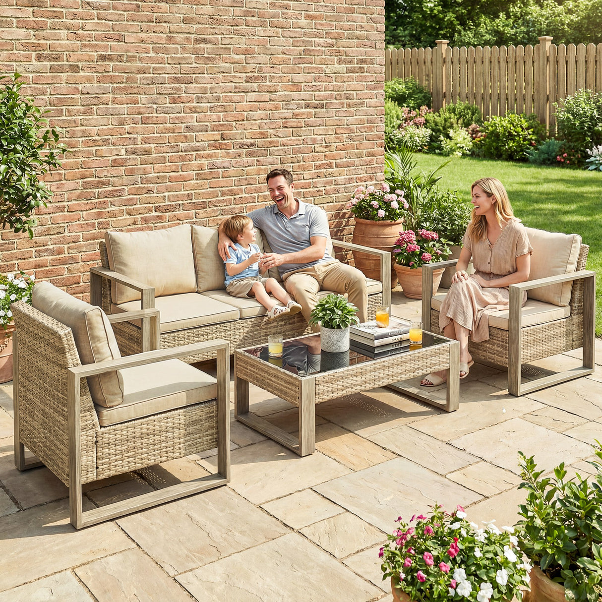 Aluminium 4 Pieces Garden Sofa Set With 3 Seater Sofa and Armchairs - Velmora