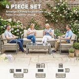 Aluminium 4 Pieces Garden Sofa Set With 3 Seater Sofa and Armchairs - Velmora