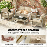 Aluminium 4 Pieces Garden Sofa Set With 3 Seater Sofa and Armchairs - Velmora