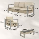 Aluminium 4 Pieces Garden Sofa Set With 3 Seater Sofa and Armchairs - Velmora