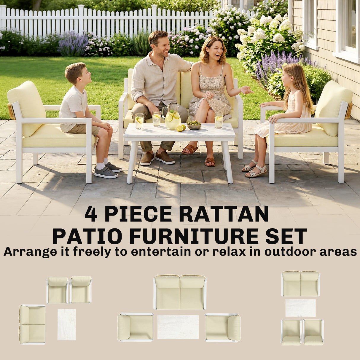 Aluminium 4 Seater Garden Sofa Set With 2 Armchairs And Coffee Table - Velmora