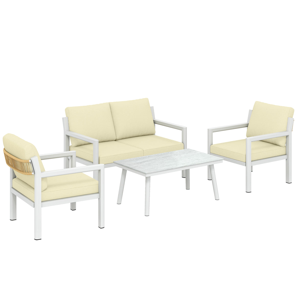 Aluminium 4 Seater Garden Sofa Set With 2 Armchairs And Coffee Table - Velmora