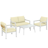 Aluminium 4 Seater Garden Sofa Set With 2 Armchairs And Coffee Table - Velmora