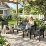 Aluminium 4 Seater Garden Sofa Set With 2 Armchairs And Coffee Table - Velmora