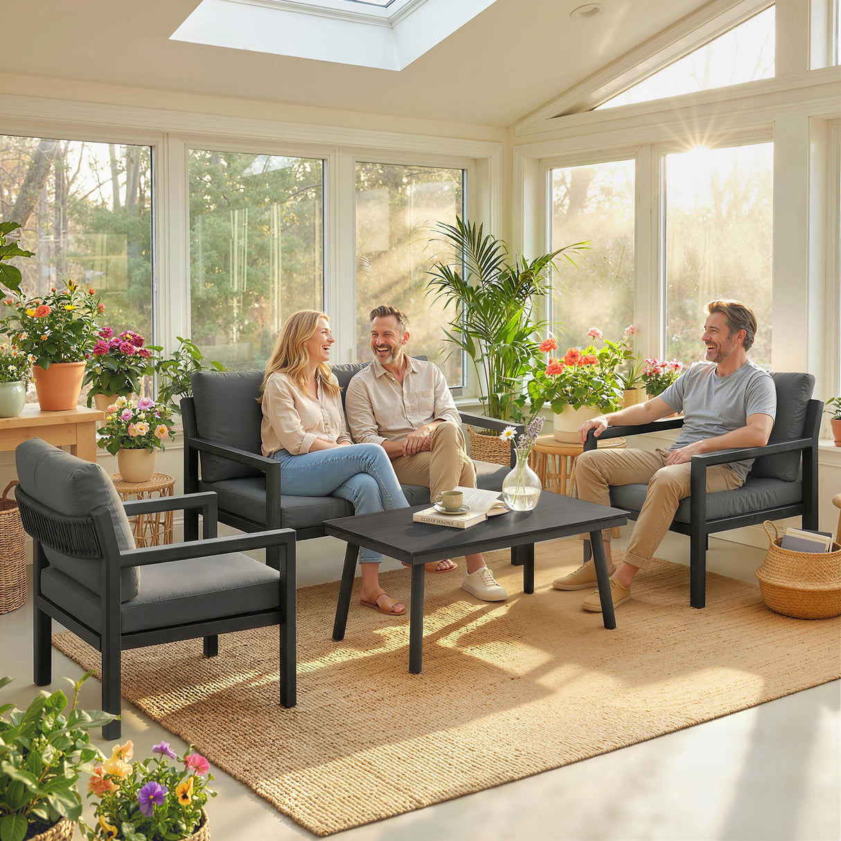 Aluminium 4 Seater Garden Sofa Set With 2 Armchairs And Coffee Table - Velmora