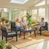 Aluminium 4 Seater Garden Sofa Set With 2 Armchairs And Coffee Table - Velmora