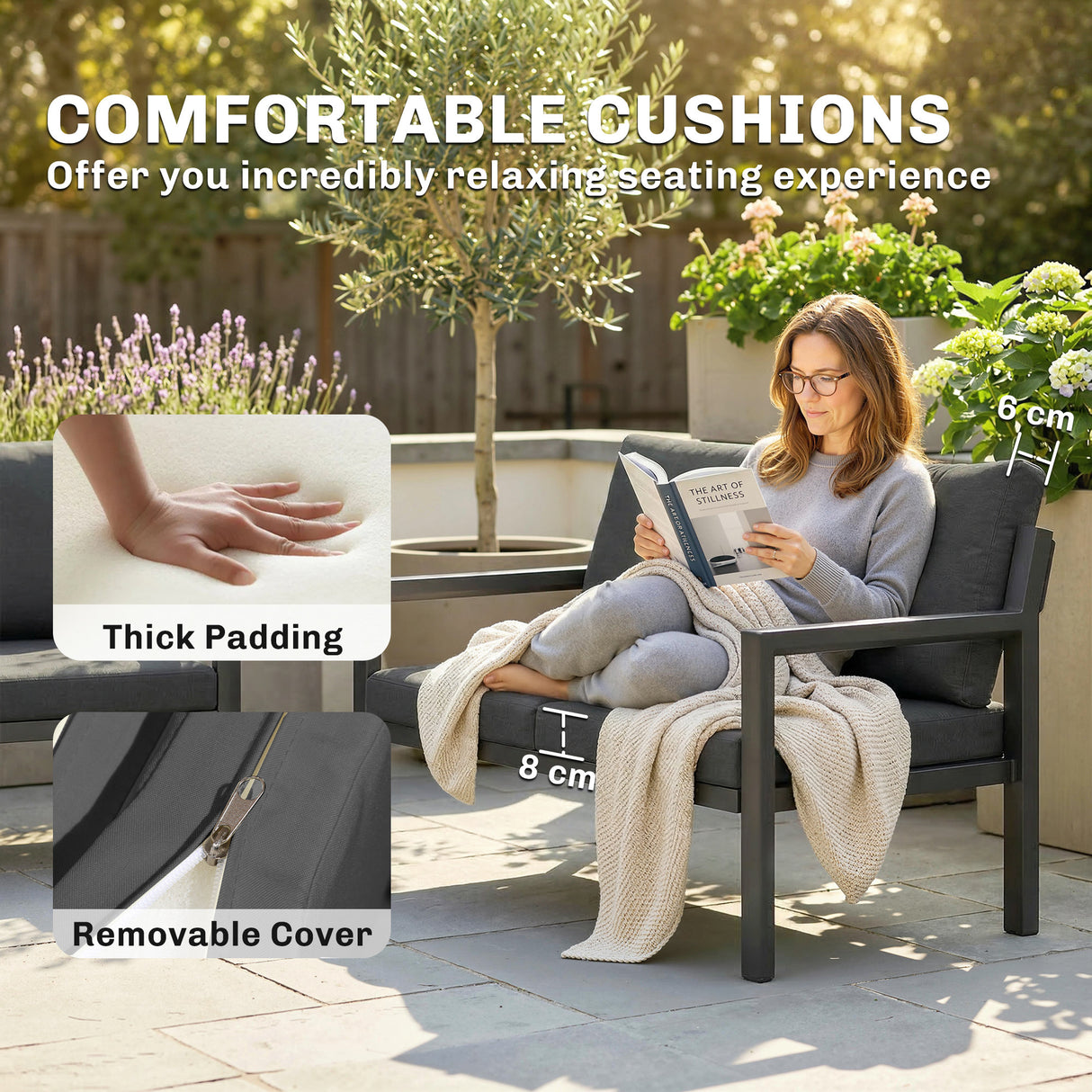 Aluminium 4 Seater Garden Sofa Set With 2 Armchairs And Coffee Table - Velmora