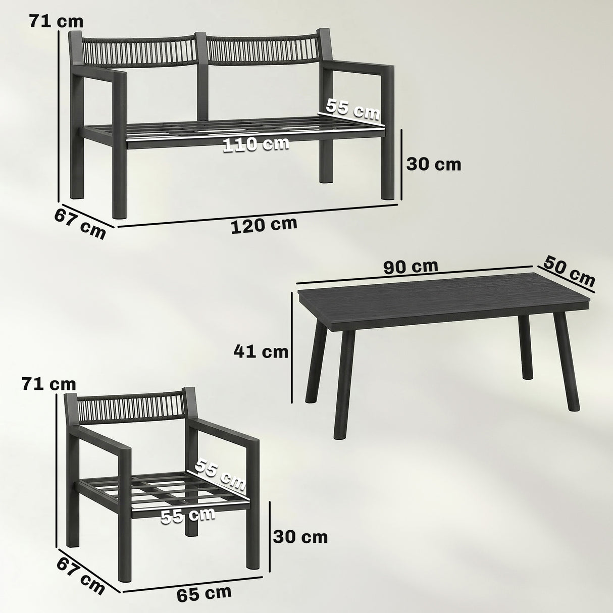 Aluminium 4 Seater Garden Sofa Set With 2 Armchairs And Coffee Table - Velmora