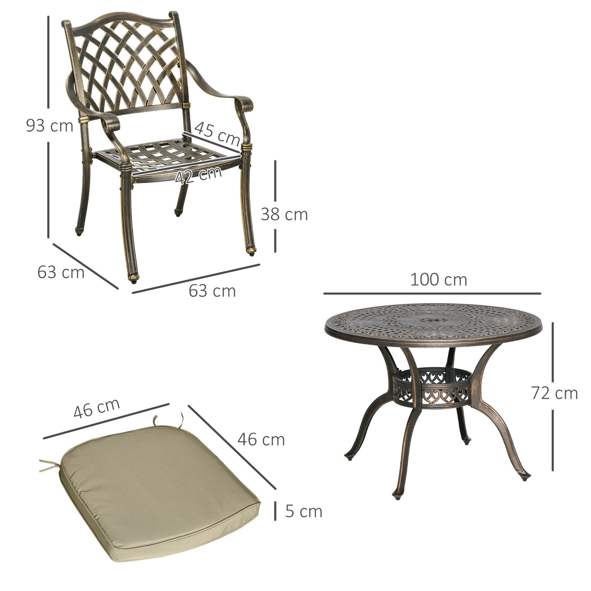 Aluminium 4 Seater Round Garden Dining Set With Cushions - Velmora