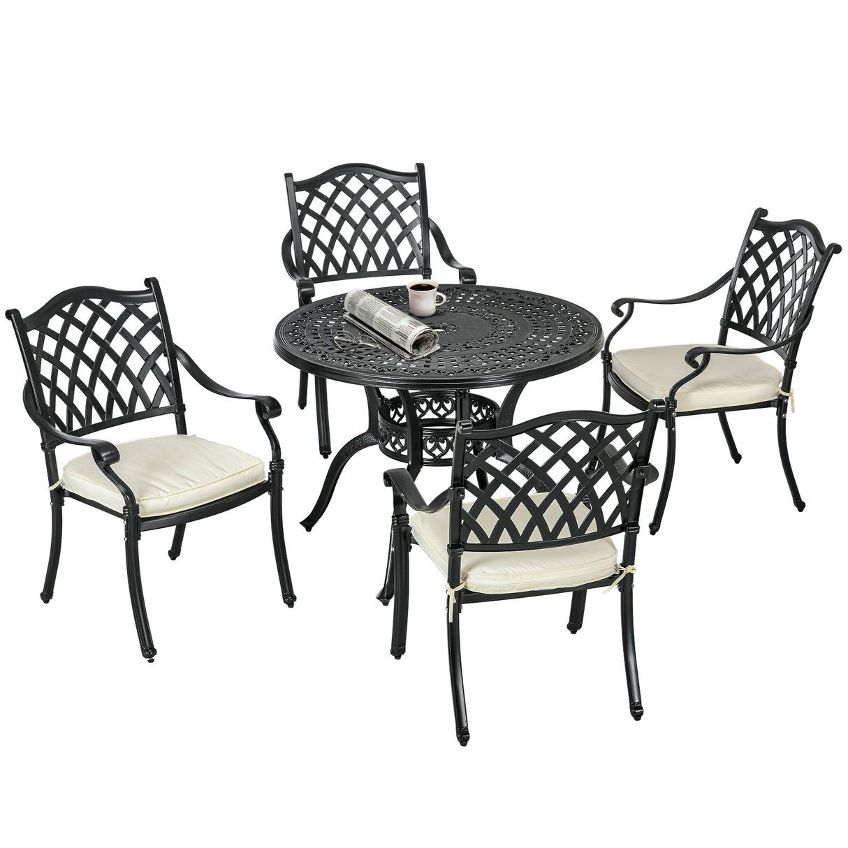 Aluminium 4 Seater Round Garden Dining Set With Cushions - Velmora