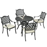 Aluminium 4 Seater Round Garden Dining Set With Cushions - Velmora