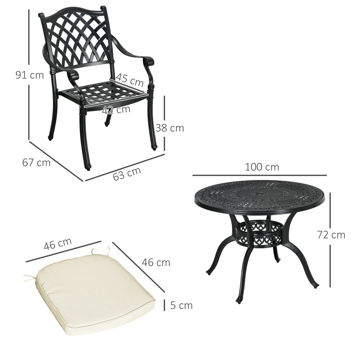 Aluminium 4 Seater Round Garden Dining Set With Cushions - Velmora