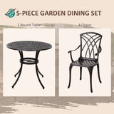 Aluminium 5 Pieces Round Garden Dining Set for 4 People - Velmora