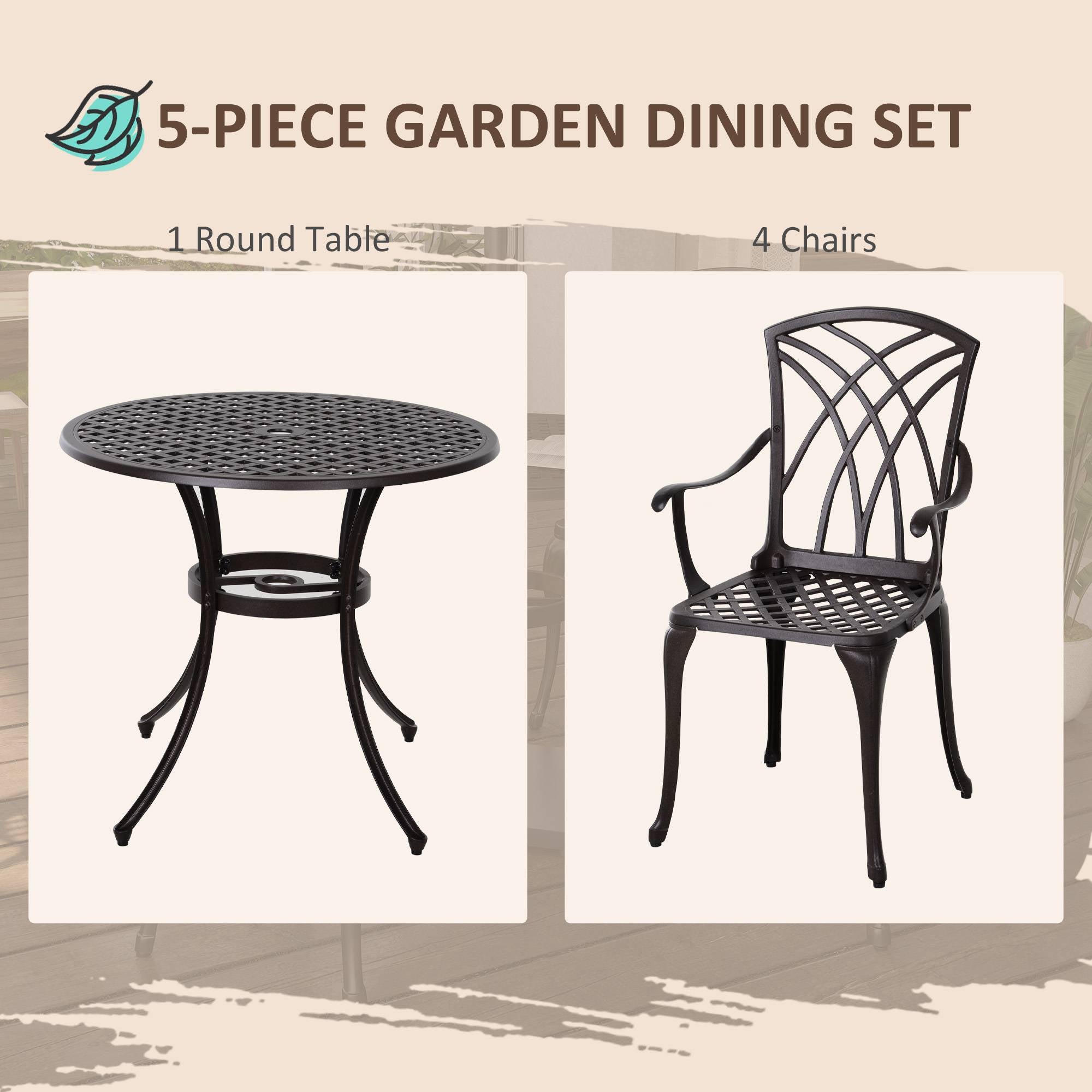 Aluminium 5 Pieces Round Garden Dining Set for 4 People - Velmora