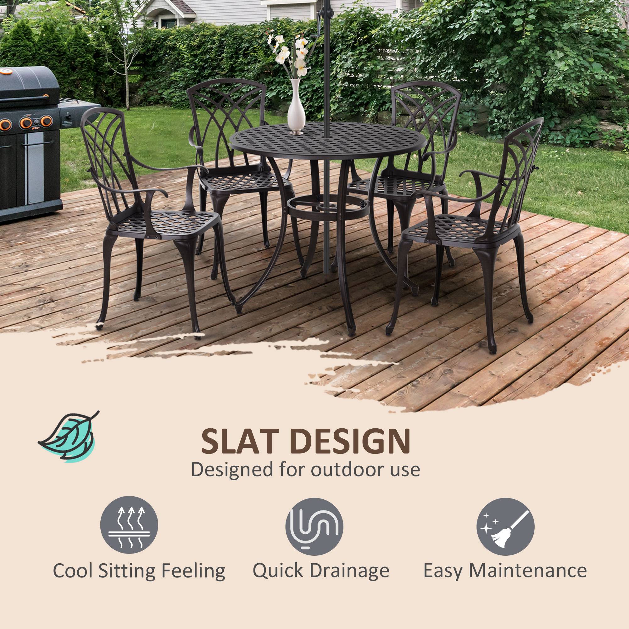 Aluminium 5 Pieces Round Garden Dining Set for 4 People - Velmora