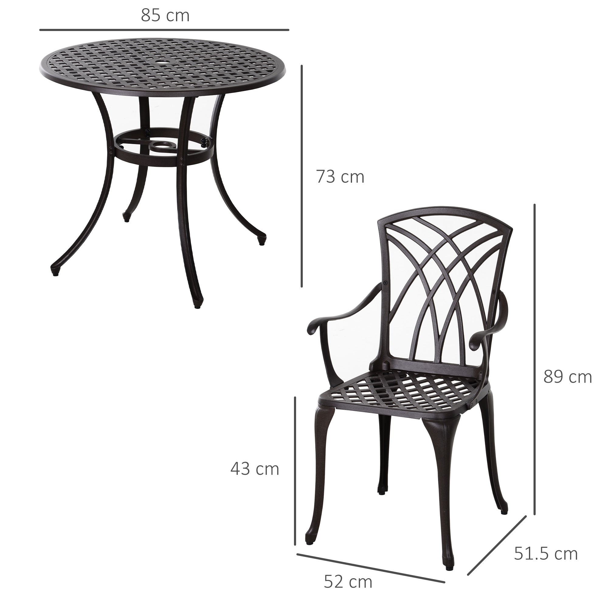 Aluminium 5 Pieces Round Garden Dining Set for 4 People - Velmora