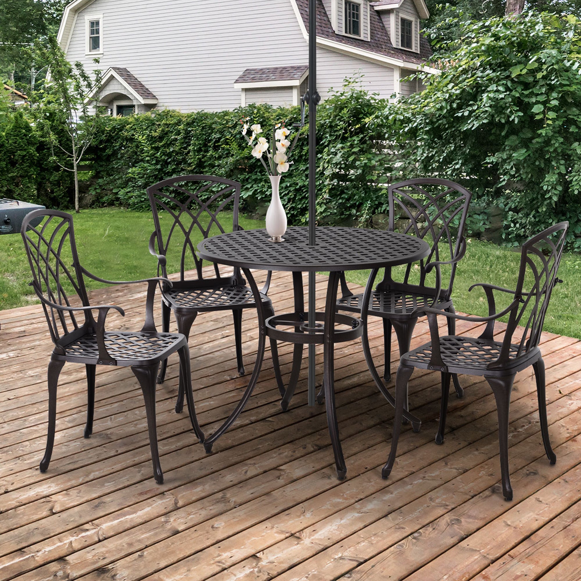 Aluminium 5 Pieces Round Garden Dining Set for 4 People - Velmora
