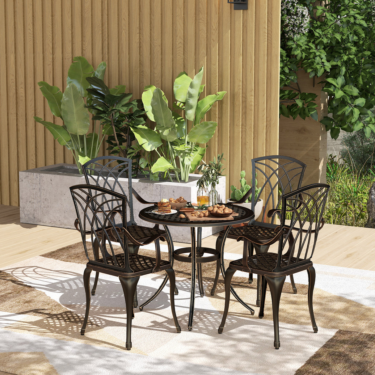 Aluminium 5 Pieces Round Garden Dining Set for 4 People - Velmora