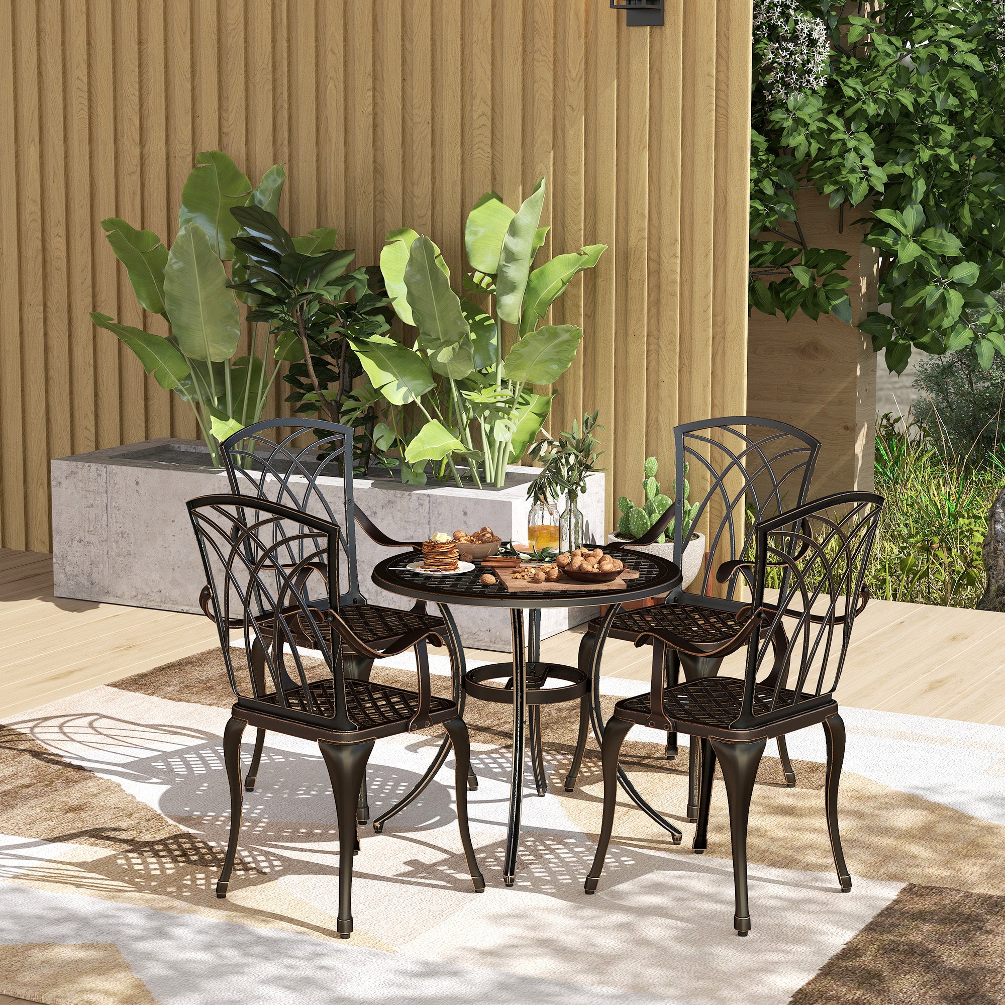 Aluminium 5 Pieces Round Garden Dining Set for 4 People - Velmora
