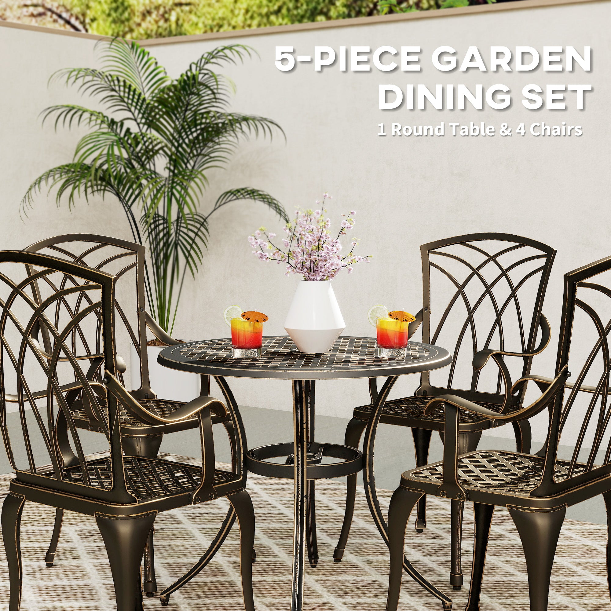 Aluminium 5 Pieces Round Garden Dining Set for 4 People - Velmora