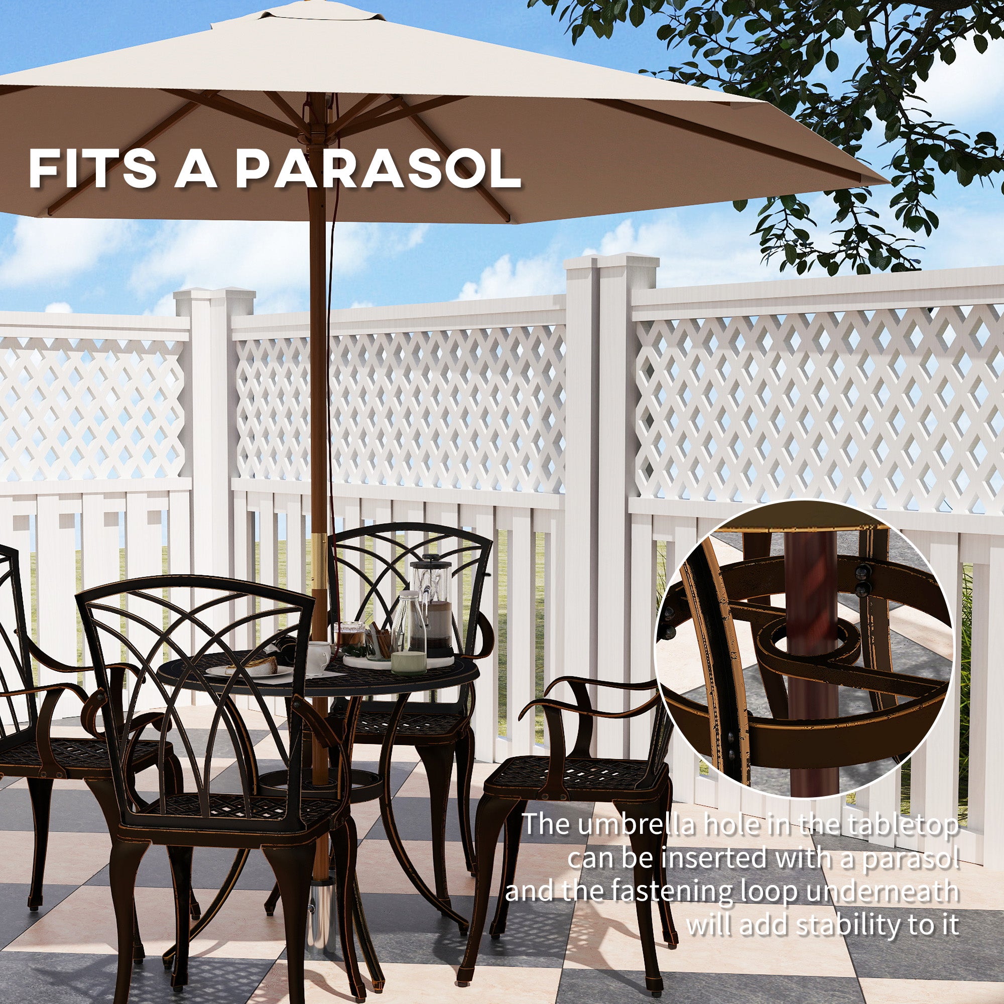 Aluminium 5 Pieces Round Garden Dining Set for 4 People - Velmora