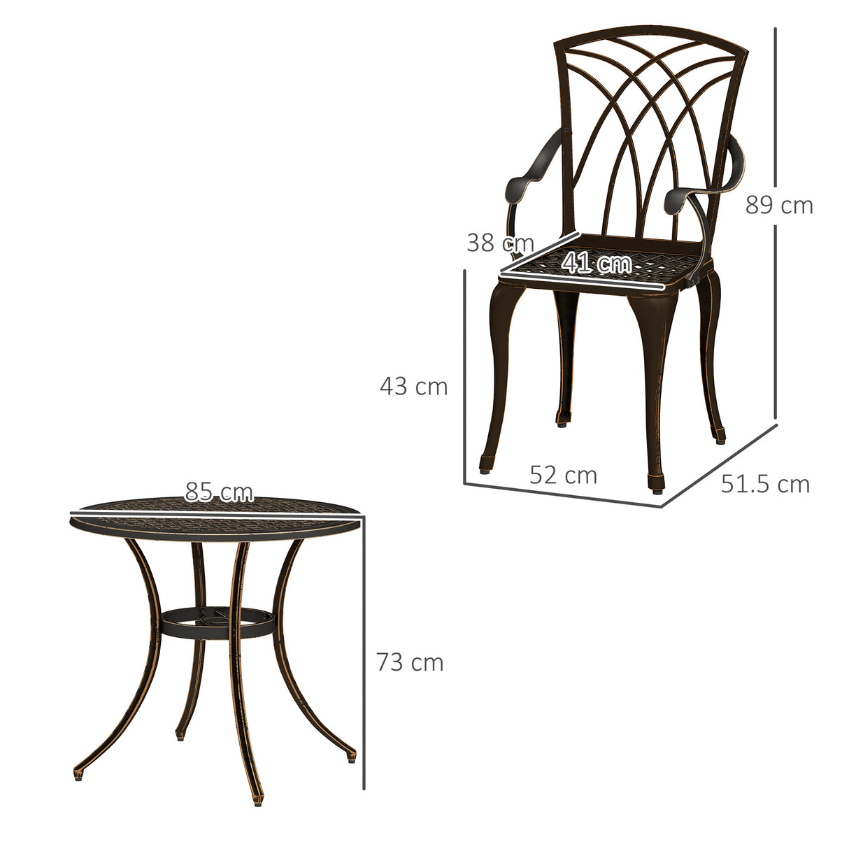 Aluminium 5 Pieces Round Garden Dining Set for 4 People - Velmora