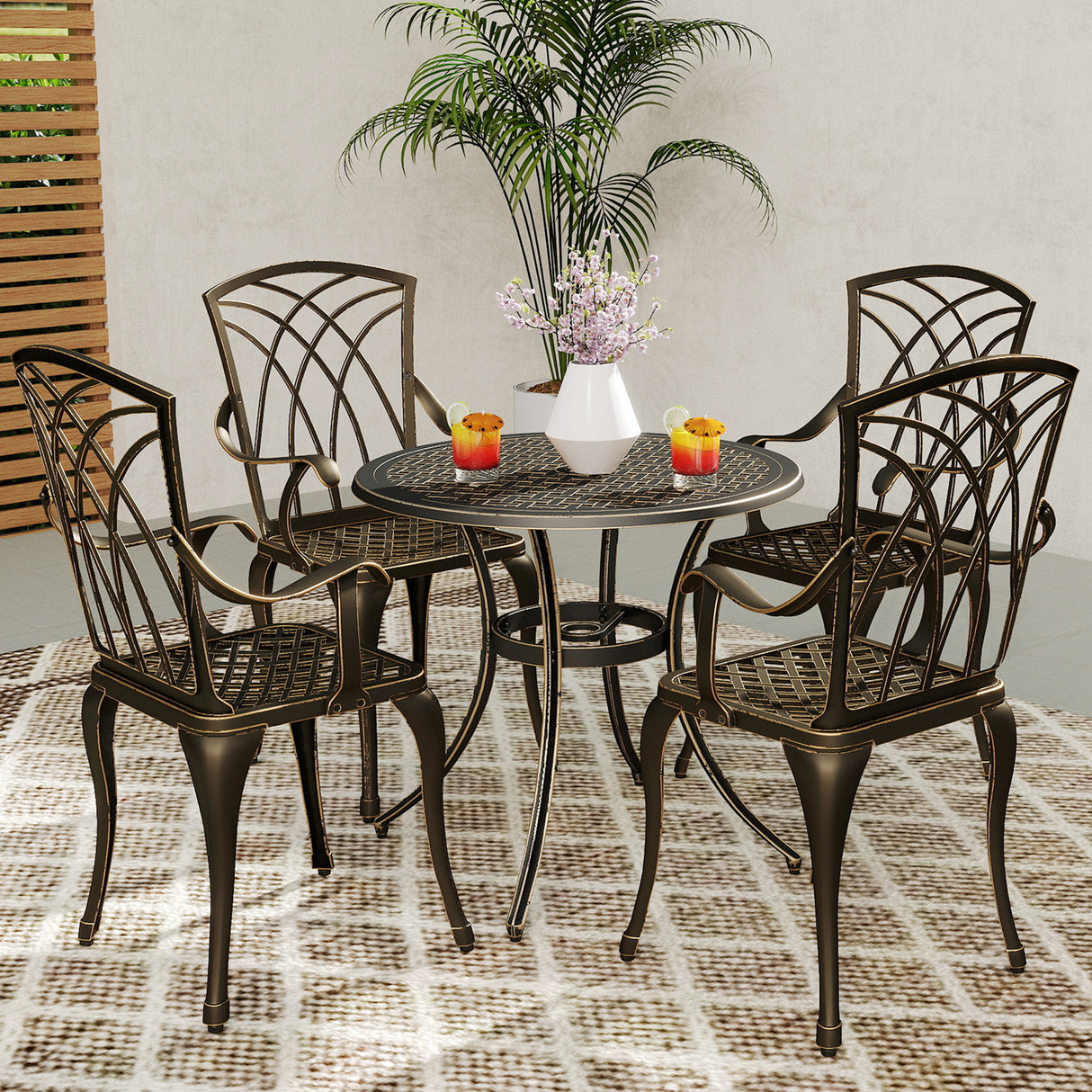 Aluminium 5 Pieces Round Garden Dining Set for 4 People - Velmora