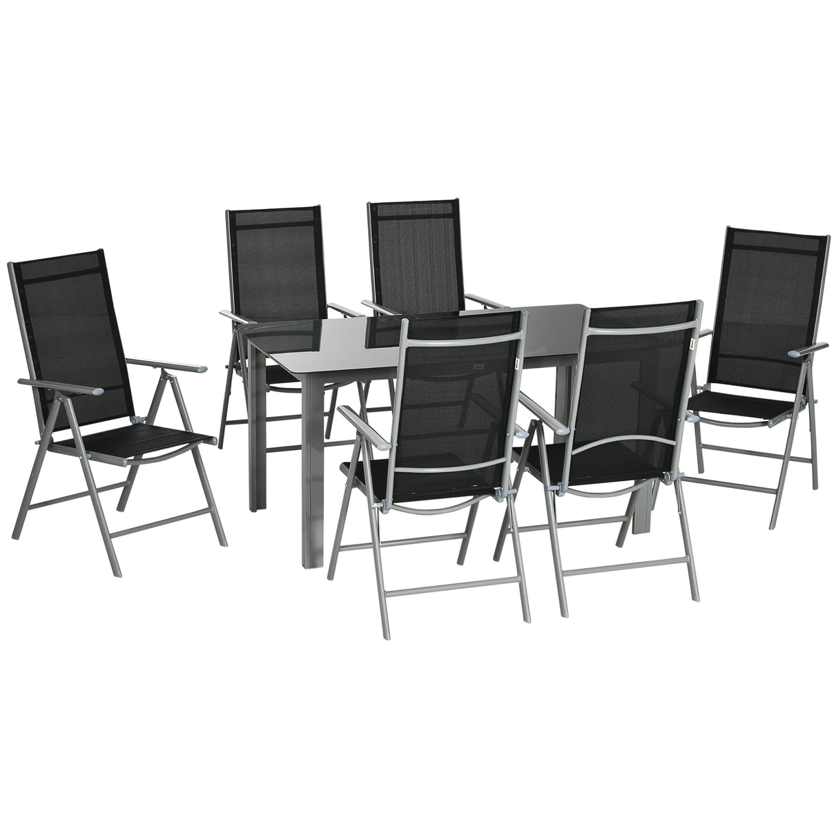 Aluminium 6 Seater Garden Dining Set With 6 Folding and Reclining Chairs - Velmora