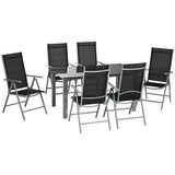 Aluminium 6 Seater Garden Dining Set With 6 Folding and Reclining Chairs - Velmora