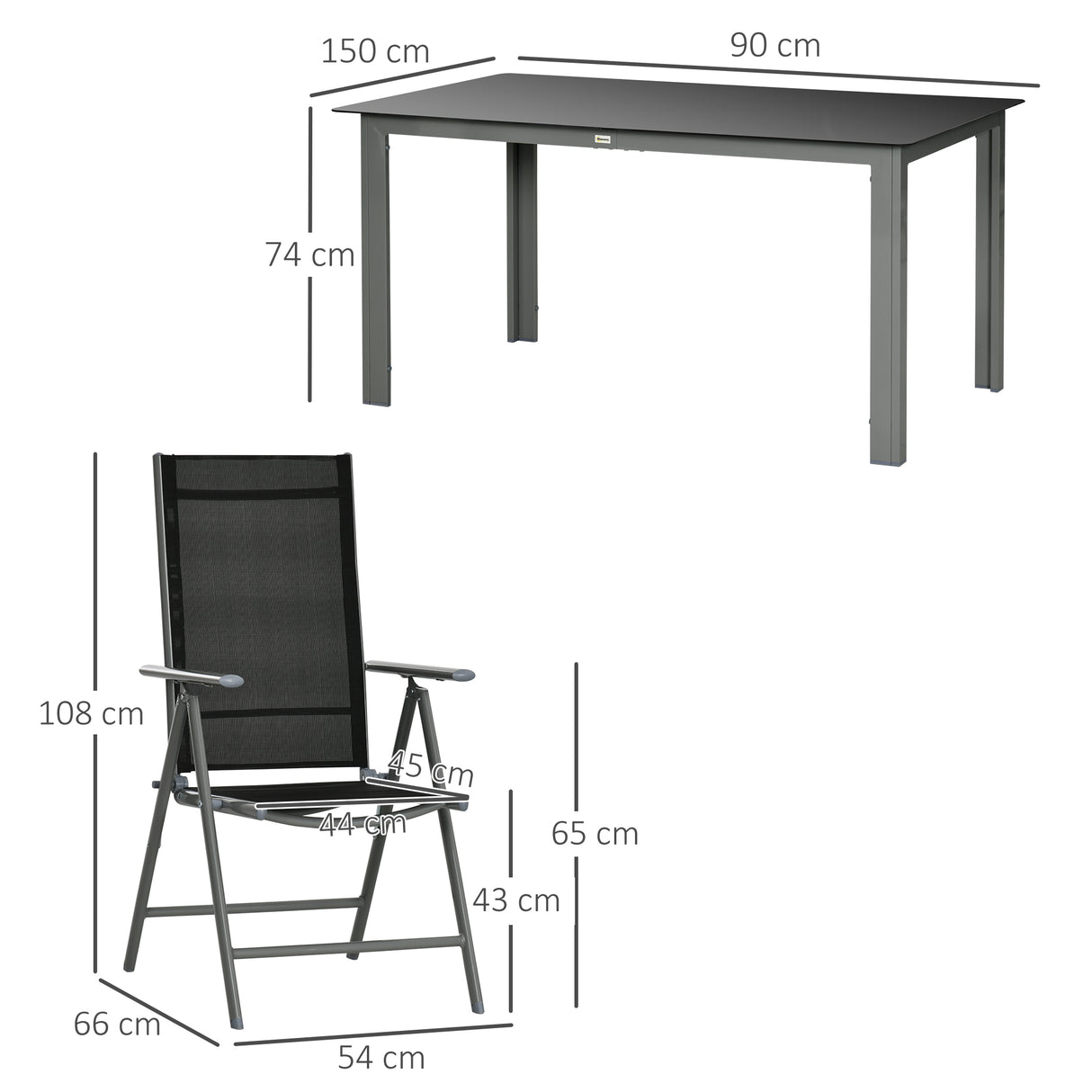 Aluminium 6 Seater Garden Dining Set With 6 Folding and Reclining Chairs - Velmora