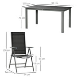 Aluminium 6 Seater Garden Dining Set With 6 Folding and Reclining Chairs - Velmora