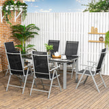 Aluminium 6 Seater Garden Dining Set With 6 Folding and Reclining Chairs - Velmora